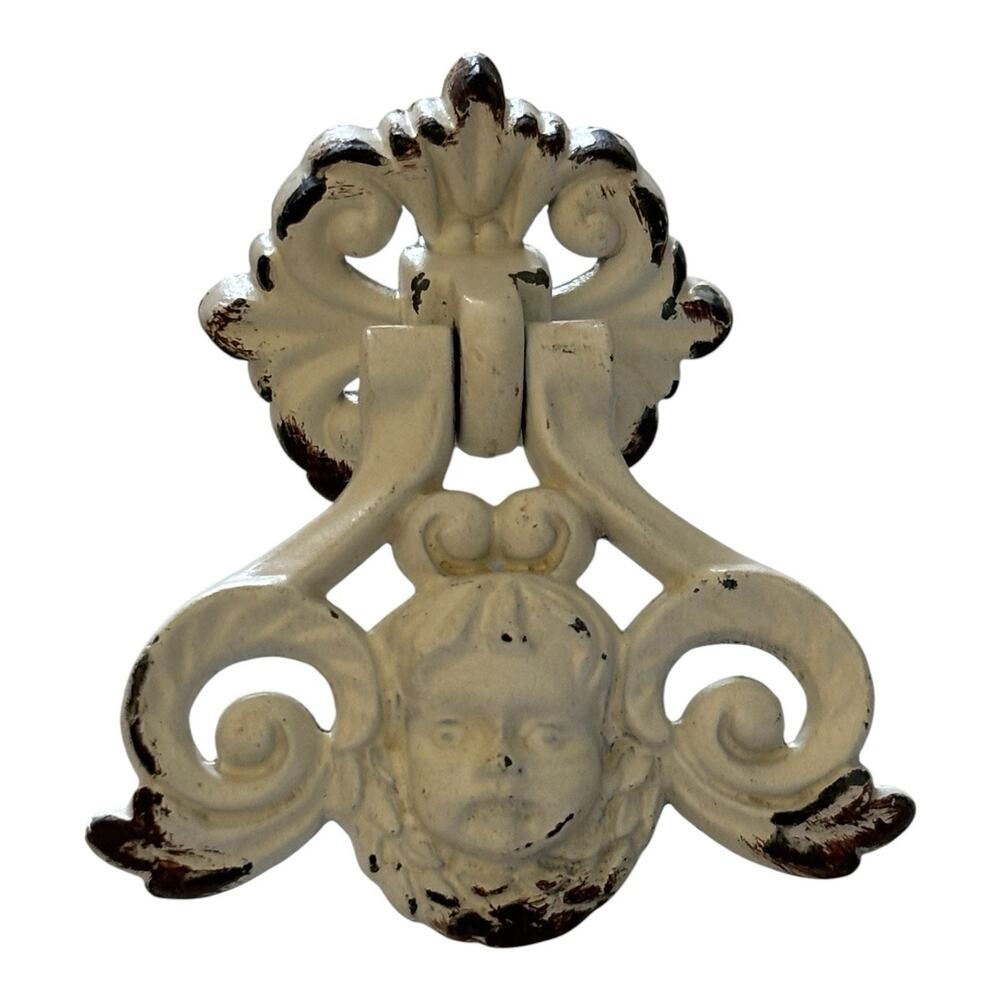 Cherub Door Pull Cabinet Pull White Child Face Scroll